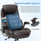 COLAMY Office Ergonomic Desk High Back Executive Chair with Pop-Out Lumbar Support, Upgraded Casters, Adjustable Headrest, Flip-Up Arms, Leather Home with Thick Cushion for Comfort - Brown COLAMY