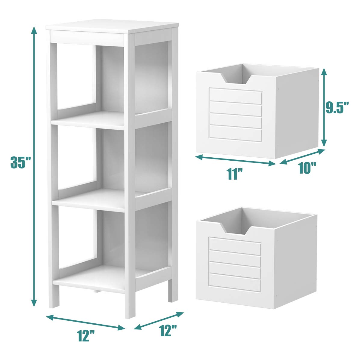 Tangkula Bathroom Floor Cabinet, Narrow Wooden Storage Cabinet w/2 Switchable Drawers, Multifunctional Side Cabinet for Bathroom, Freestanding Small Cabinet for Small Spaces, 12 x 12 35 Inch  - WoodArtSupply