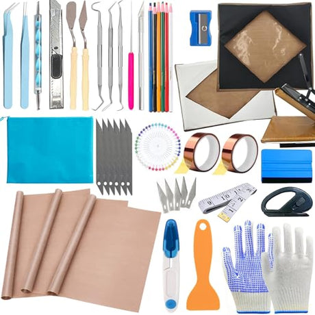 XEUZK Press Platen Wrap Cover Kit, 2 Heat Press Platen Wrap Cover (15Inch), 3Pack Teflon Sheet for Heat Press Heat Resistant Gloves with Silicone Bumps 2 Rolls Heat Resistant Tape & Sublimation Pencil XEUZK