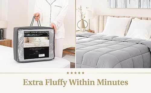 Lavish Comforts® Gray King Comforter – Fluffy Down Alternative Duvet Insert, Light Gray Comforter, All-Season Bedding, Hypoallergenic, Machine Washable, King Duvet Insert w/Corner Loops Lavish Comforts