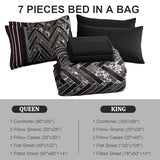 Luxudecor Black and Red Comforter Set Queen Size, 7 Pieces Stripe Geometric Bed in a Bag, Marble Comforter and Sheet Set, Soft Microfiber Complete Bedding Sets for All Seasons Luxudecor