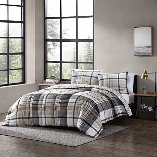 Eddie Bauer - Twin Comforter Set, Reversible Plaid Bedding with Matching Sham, Oeko-Tex Certified, Dorm Essentials (Normandy Grey) Eddie Bauer