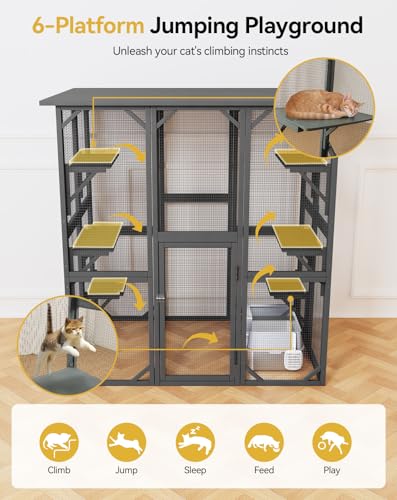 71inch Large Catio Outdoor Cat Enclosure with Weatherproof Cover, Perches and Condo, Walk in Cat House for Multiple Cats Outside PawGiant