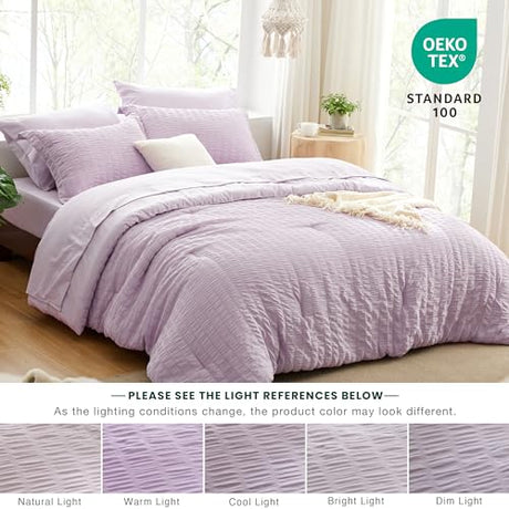Love's cabin Seersucker Lavender Twin Comforter Set 5 Pieces, All Season Bedding Set, Twin Bed in a Bag Comforter Set with Comforter, Flat Sheet, Fitted Sheet, Pillowcase and Pillow Sham Love's cabin