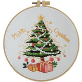 Esffaci Embroidery Starter Kit for Adult Beginner with Xmas Tree Pattern Stamped Cross Stitch Set with Embroidery Cloth Hoop Needle Threader Embroidery Floss and Instruction