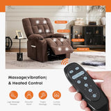 Sweetcrispy Power Lift Recliner Chair with Vibration Massage and Heat for Adults, Ergonomic Overstuffed Breathable Fabric Reclining Chair with Side Pockets, Remote Control, Living Room, Bedroom, Brown