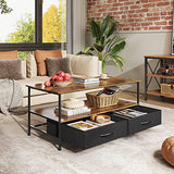 WLIVE Coffee Table with Storage, 2-Tier Rectangle Wood Coffee Table for Living Room, Modern Industrial Center Table with 2 Drawers and Open Shelf, Living Room Table for Home, Office, Rustic Brown WLIVE