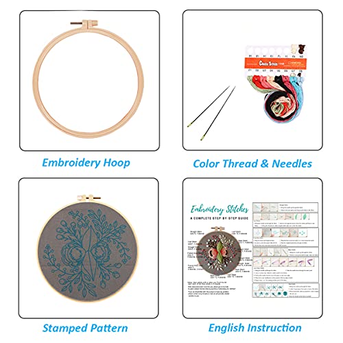 Louise Maelys Embroidery Starter Kit Full Range of Stamped Cross Stitch Kits for Beginner Including Cloth with Pattern,Embroidery Hoop,Color Threads