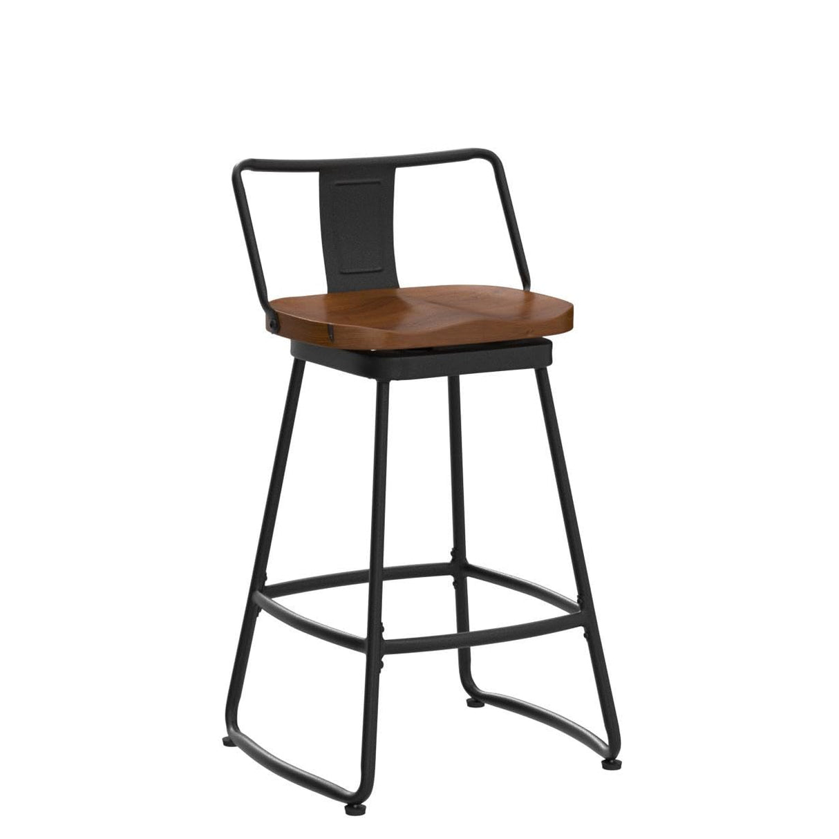 Yongqiang 24" Swivel Metal Bar Stools with Backs - Set of 2 Industrial Kitchen Chairs with Wooden Seats in Matte Black Yongqiang