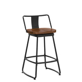 Yongqiang 24" Swivel Metal Bar Stools with Backs - Set of 2 Industrial Kitchen Chairs with Wooden Seats in Matte Black Yongqiang