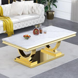 Goujxcy Coffee Tables Set of 4 for Living Room, Marble Console Table & Coffee Table and 2 End Tables Set, Faux Marble Top&Gold O-Shape Steel Base, 4 Pieces Living Room Table Sets for Apartment Office Goujxcy