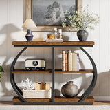 Tribesigns 41.3" Console Table, Industrial 3-Tier Entryway Table with Arched Metal Frame and Storage Shelves for Living Room, Hallway, Rustic Brown Tribesigns