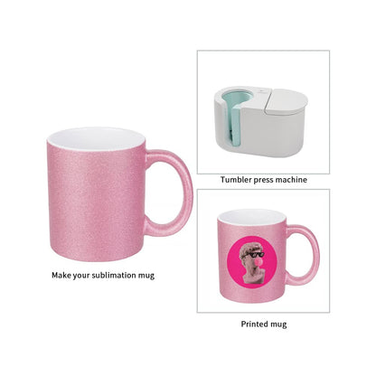 PYD Life 8 Pack Sublimation Mugs Blanks 11 OZ Pink Glitter Coffee Mugs Ceramic Photo Cups Bulk for Cricut Mug Press Print