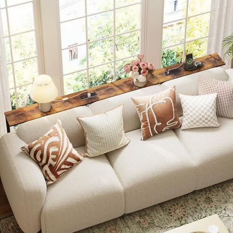 YGEOMER 79in Behind The Couch Table Skinny Adjustable Height Sofa Table with Outlet Narrow Console Table with LED Lights, Rustic Brown YGEOMER