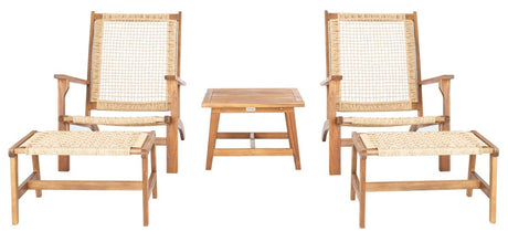 SAFAVIEH Outdoor Collection Chantelle Acacia Wood/Light Brown Woven Rattan 5-Piece Patio Set PAT7076A, Natural/Natural Safavieh