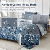 Anibedding Blue Comforter Set Queen Size 7 Piece Navy Botanical Gradient Leaves Ultra Soft Microfiber Down Alternative Bedding Set Lightweight Reversible Bed Comforter Set for All Season 90" x 90" Anibedding