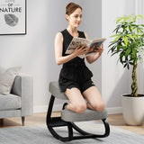 Goplus Ergonomic Kneeling Chair, Rocking Upright Posture Chair with Soft Seat & Knee Pads, Wooden Backless Knee Chair Relieves Neck Back Pain for Home Office Study, Gray and Black Goplus