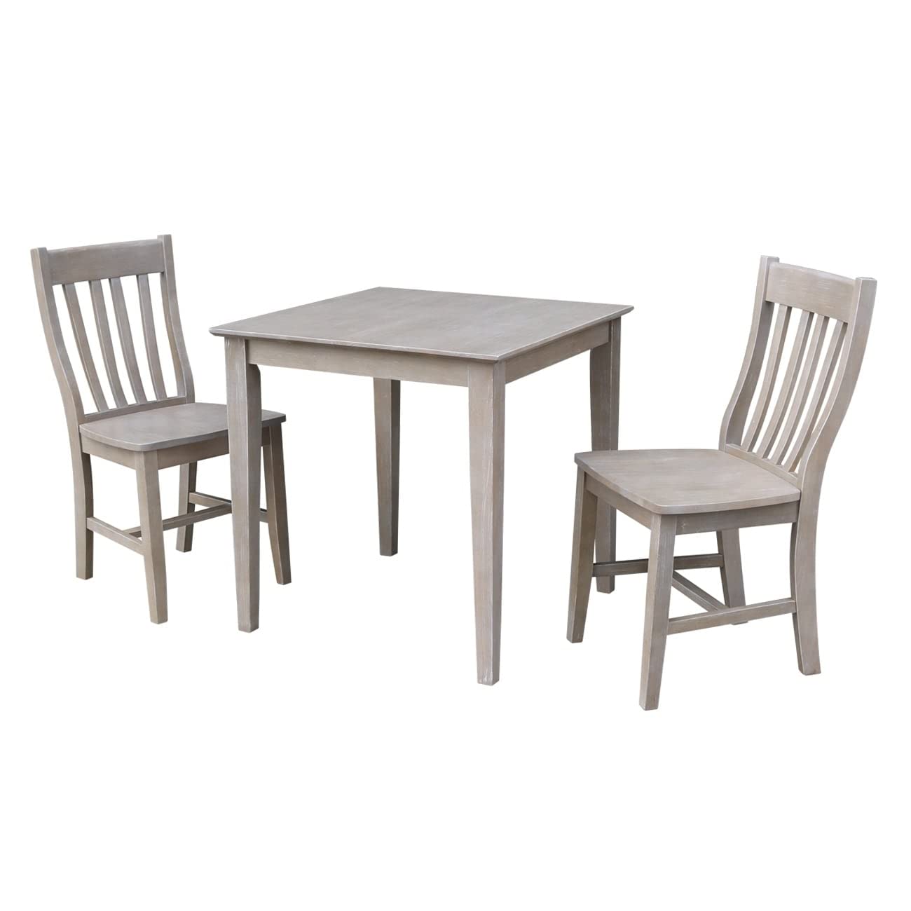 International Concepts 30X30 Dining Table With 2 Cafe Chairs, Washed Gray Taupe - WoodArtSupply