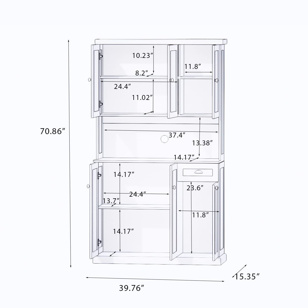 RASOO 71" Pantry Cabinet Kitchen Hutch Buffet Sideboard Oven Countertop Storage Microwave Cabinet with 3 Doors Upstairs and 3 Doors downstairs and 1 Drawer, White - WoodArtSupply