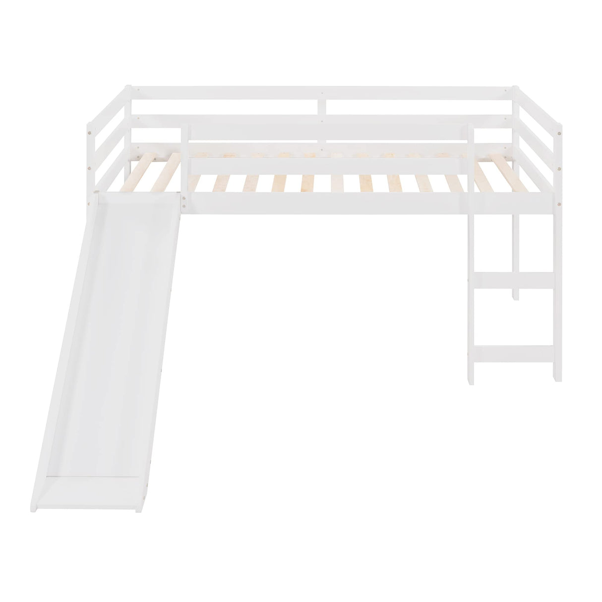 Harper & Bright Designs Kids Low Loft Bed with Slide, Twin Size Wooden Loft Bed Frame, White Harper & Bright Designs