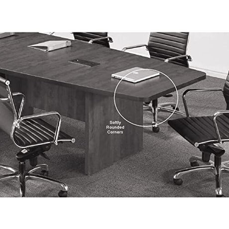 Thaweesuk Shop New Gray Finishes 12 ft Modern Executive Boat Shaped Wood Conference Table Dual Post Metal Legs Grommets Racetrack Silver 2 Power Data Modules Boardroom Room Meeting Business Furniture Generic