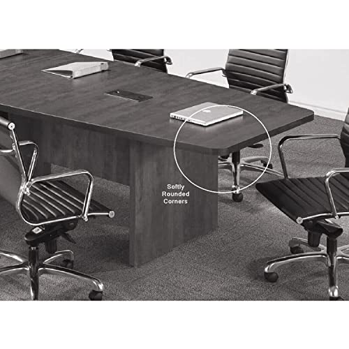 Thaweesuk Shop New Gray 12 FT Modern Boat Shaped Conference Table Wood Room Hide Wires Inside Elliptical Metal Legs Desk Grommets 2 Racetrack Power Modules Silver Office Boardroom Furniture B - WoodArtSupply