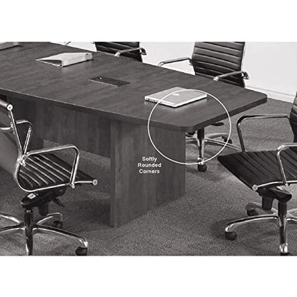 Thaweesuk Shop Espresso 12 FT Luxurious Modern Boat Shaped Conference Table Wood Room Hide Wires Inside Elliptical Metal Legs Desk Grommets Racetrack 2 Power Modules Silver Furniture Meeting  - WoodArtSupply