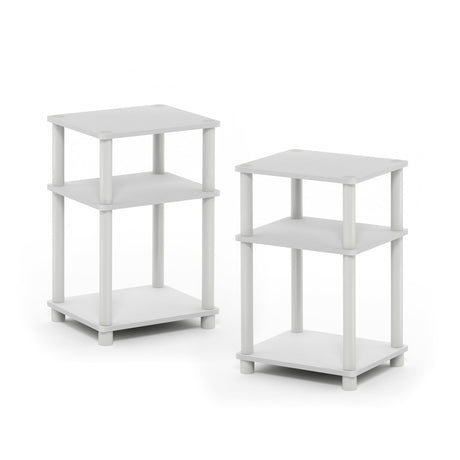 Furinno Just 3-Tier Turn-N-Tube End Table / Side Table / Night Stand / Bedside Table with Plastic Poles, 2-Pack, White/White Furinno