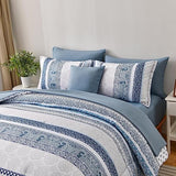 Cottolester Boho Comforter Set King Size Light Blue Comforter Set 8 Piece Bed in a Bag Striped Paisley Bedding Sets Cottolester