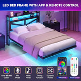 YITAHOME Twin Size Floating Bed Frame with USB Charging Station Storage Headboard and with Led Light, Heavy Duty Metal Platform Bed Frame, No Box Spring Needed, Easy Assembly and Noise Free, Black YITAHOME