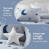 Intelligent Design Kids Cosmos Twin Size Comforter Set – Blue Star and Moon Tufted Chenille, Reversible 3-Piece Bedding with Star Pillow Intelligent Design