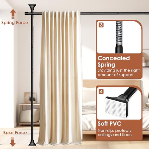 Room Divider Curtain Rod, No Drilling Partition Room Dividers Wall Separator Adjustable 30-70"(W) 50-120" (H) Heavy Duty 1 inches Tension Rod, Black PadPure