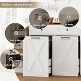 HOSTACK 71"H Kitchen Trash Can Cabinet, 12.5 Gallon Double Pull Out Garbage Can Hutch Cabinet with Trash Bin Storage Holders, 47" Wide Kitchen Pantry with Hidden Garbage Storage for Dining Room, White HOSTACK