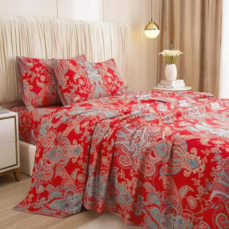 Full Size Bed Sheets Vintage Boho Floral Sheets Set Full Deep Pocket Sheets Fits 16” Mattress Farmhouse Boho Flower Printed Bed Sheets Cooling Soft Luxury Bedding Sheets Boho Floral 4 Piece Sheets Set LifeTB