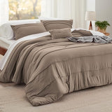Bedsure Twin Comforter Set - 3 Pieces Pinch Pleat Bed Set, Brown Boho Bedding for All Season, 1 Soft Comforter, 1 Pillowcase, 1 Decorative Pillow Bedsure