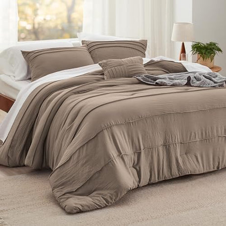 Bedsure Twin Comforter Set - 3 Pieces Pinch Pleat Bed Set, Brown Boho Bedding for All Season, 1 Soft Comforter, 1 Pillowcase, 1 Decorative Pillow Bedsure