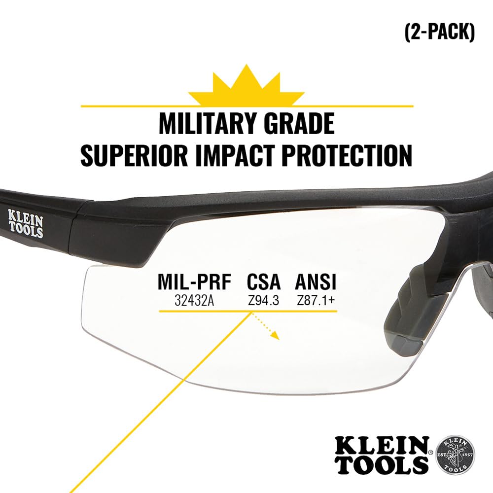 Klein Tools 60171 Safety Glasses, PPE Protective Eyewear with Semi Frame, Scratch Resistant and Anti-Fog, Clear Lens, 2-Pack Klein Tool