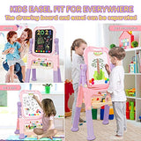 Mojitodon Art Easel for Kids, Adjustable Standing Rotatable Double Sided Easel with Painting Accessories for Toddlers Boys and Girls-Pink Mojitodon