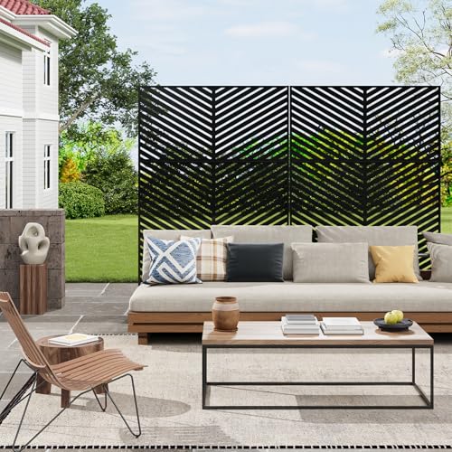 72" h × 47" w Outdoor Privacy Screen, Laser Cut Metal Garden Divider Panel with Tropical Leaf Design, Freestanding Weatherproof Privacy Fence for Patio Deck Backyard Balcony PeakPursuit