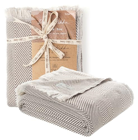 DREAMY RIKKA Cotton Bed Blanket, Queen Size 79 x 90 Inch, Classic Woven Cotton, Breathable All Season Bedding DREAMY RIKKA
