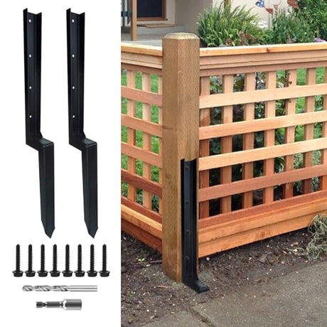 ITeVe.GD Fence Post Anchor Kit,Heavy Duty Steel Fence Post Repair Kit Stakes,Fix Fence Psot Anchor Ground Spike for Repair Tilted/Broken Wood Fence Post (1Pack) ITeVe.GD