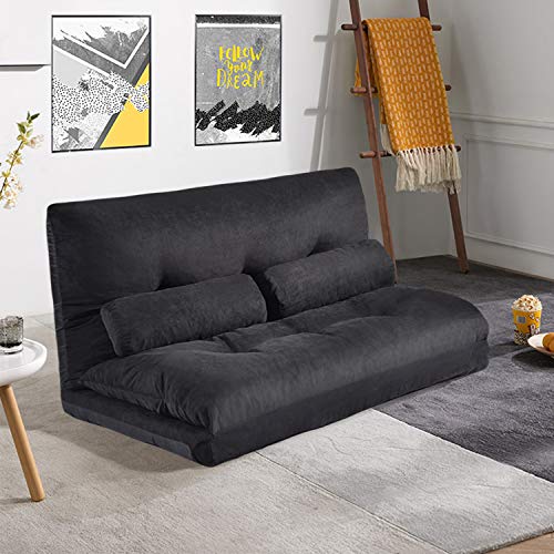Flieks Floor Sofa Bed Adjustable 5-Position Reclining Futon Sofa Bed Foldable Lazy Sofa with 2 Pillows for Kids, Black Flieks