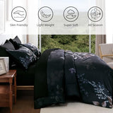 Xruibed Black Comforter Set King Size 7 Pieces Bed in a Bag, Botanical Floral Print Bed Sets, Elegant Flower Comforter with Sheet Set, Soft Microfiber Bedding Set for All Season (Black, 104"x90") Xruibed