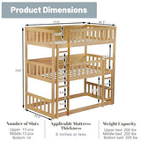 Triple Bunk Bed for Kids ,Wood 3-in-1 Twin Bunk Beds, Convertible to 3 Separate Beds, Solid Rubber Wood Construction, Safety Guardrails & Dual Ladders ,Space-Efficient Vertical Design,White Oak MoproBeti