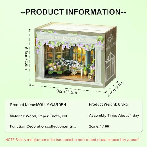 DIY Miniature House Kit, CUTEROOM Mini House Kit for Adult to Build, Wooden Dollhouse Making Kit with Furniture, Christmas Birthday Gifts- Molly Garden