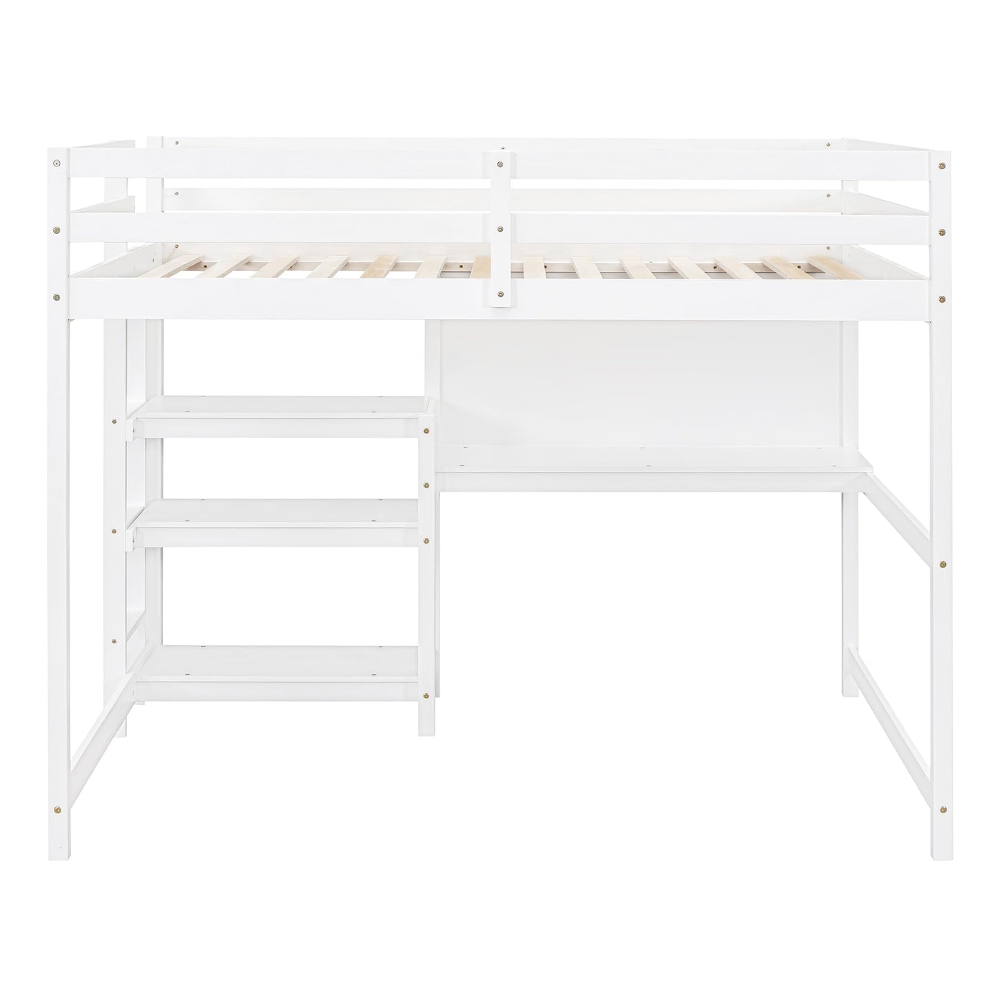 Full Size Loft Bed with Desk and Storage Solutions in White by Bellemave - WoodArtSupply