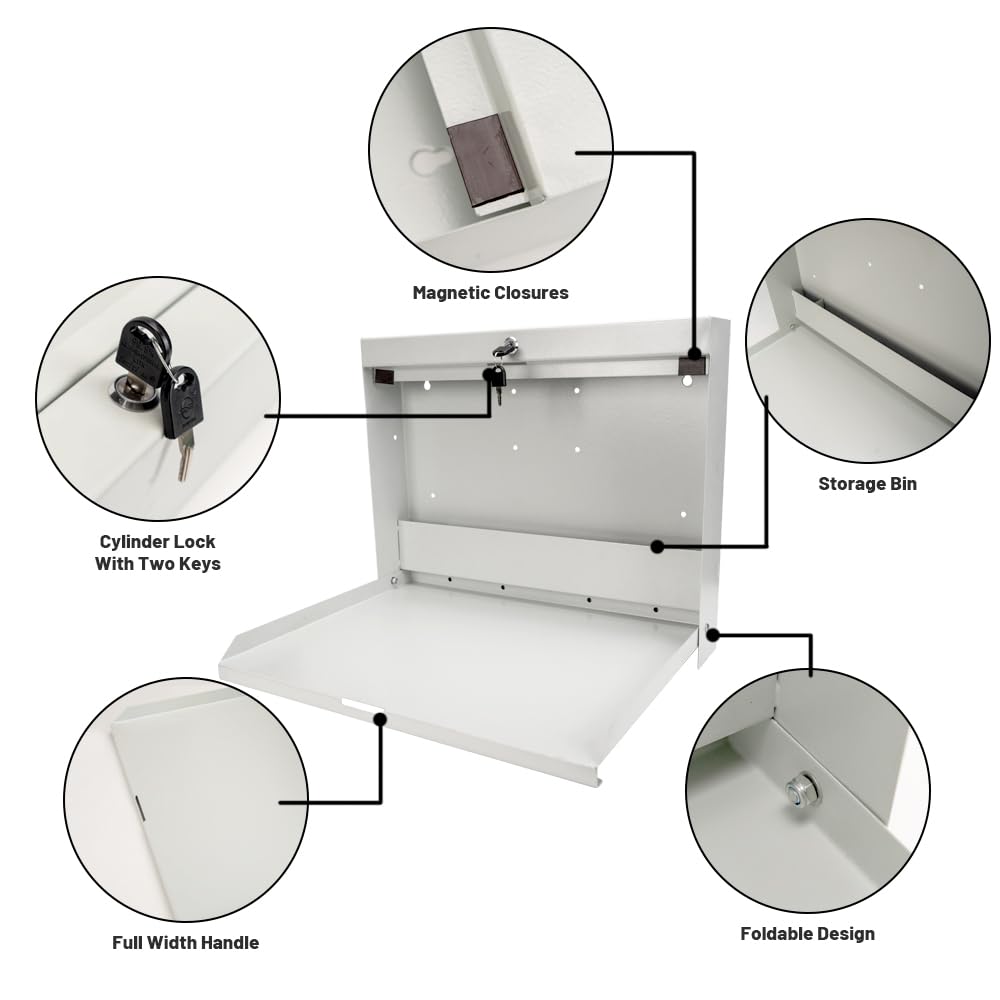 Yeeoy Wall Mount Folding Desk with Chalkboard Front, Space-Saving Floating Desk Design, Laptop Desk Foldable Tabletop for Bathroom Kitchen Office Bedroom, Key Lock, Beige Yeeoy