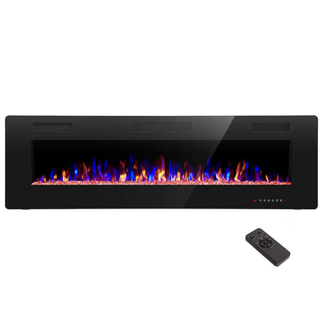 R.W.FLAME 60" Recessed and Wall Mounted Electric Fireplace, Low Noise, Remote Control with Timer, Touch Screen, Adjustable Flame Color and Speed, 750-1500W R.W.FLAME