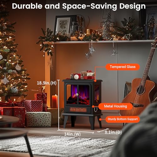 BLITZHOME Electric Fireplace Heater 18'', 3D Realistic Flame, Thermostat Control, 2 Heating Mode 750/1500W, Safety Protection, Freestanding Portable Fire Places Stove for Home Indoor, Small Space BLITZHOME