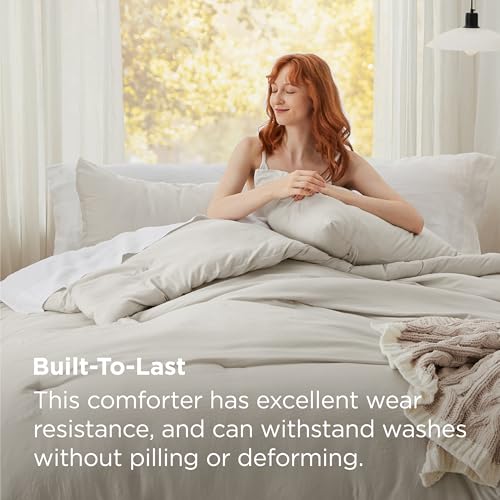 Bedsure Queen Comforter Set, Beige Soft Prewashed Bedding for All Seasons, 3 Pieces GentleSoft™ Bed Set, 1 Lightweight Comforter (90"x90") and 2 Pillowcases (20"x26") Bedsure
